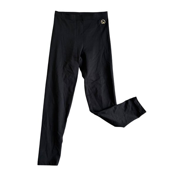 St. John Womens Medium Basics Black Stretch Leggings With Gold Logo Accent - Picture 1 of 9